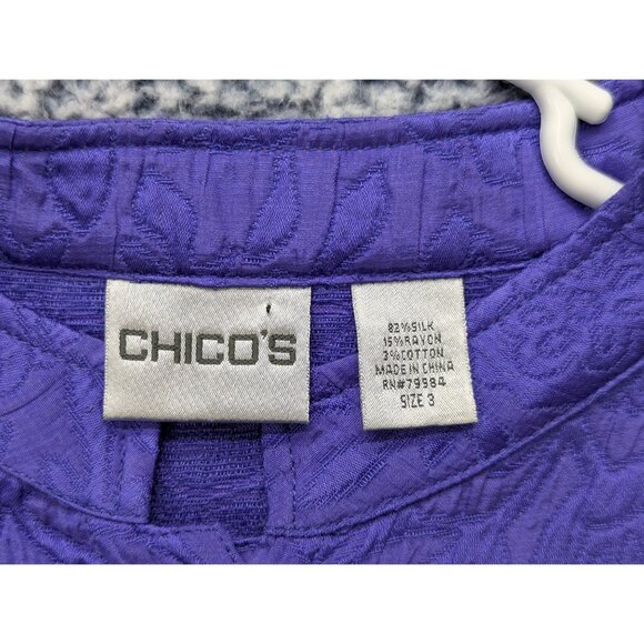 Chicos Quilted Button Up Shacket Womens XL (3) Floral Silk Blend Boho Purple - Picture 10 of 10